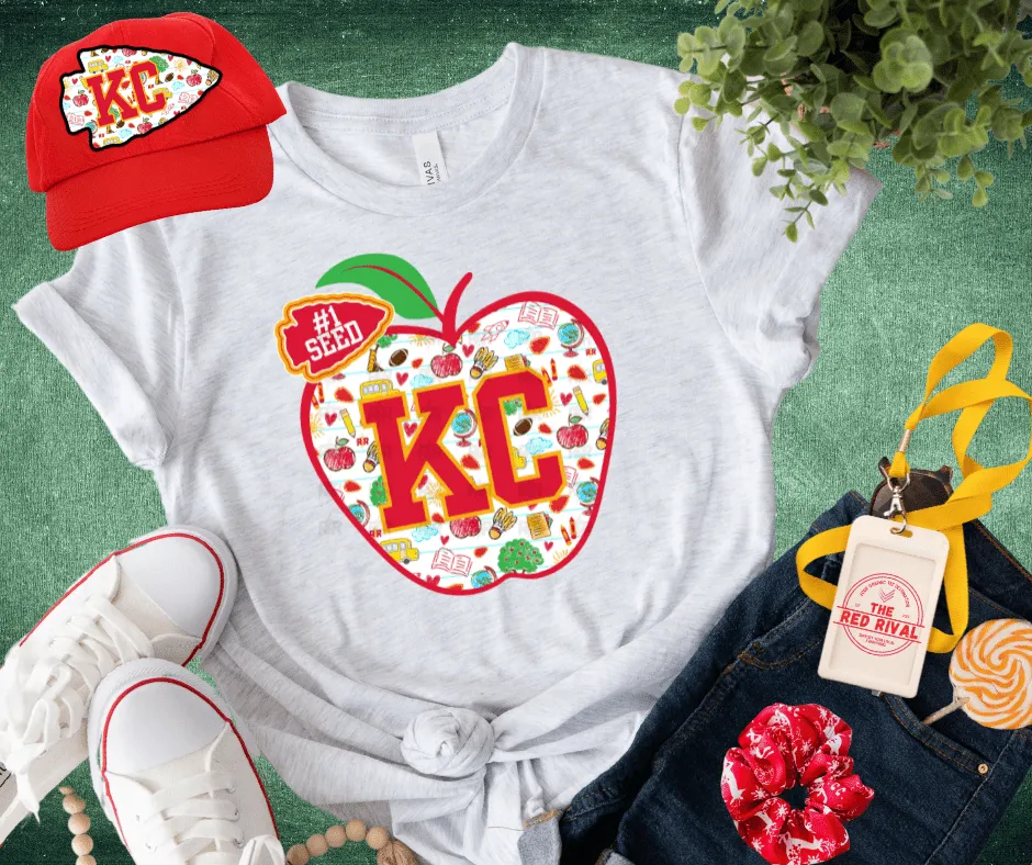 KC Apple School Icons WITH text in arrowhead Ash Sweatshirt or Tee