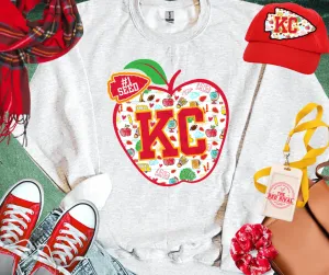 KC Apple School Icons WITH text in arrowhead Ash Sweatshirt or Tee