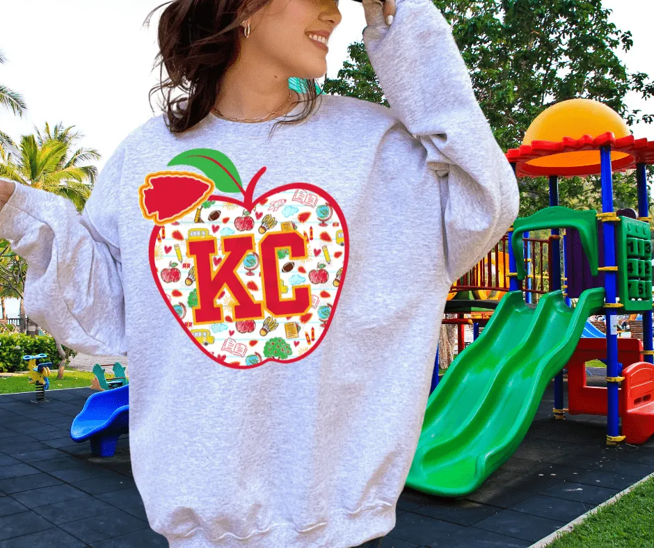 KC Apple School Icons w/o text in arrowhead Ash Sweatshirt or Tee