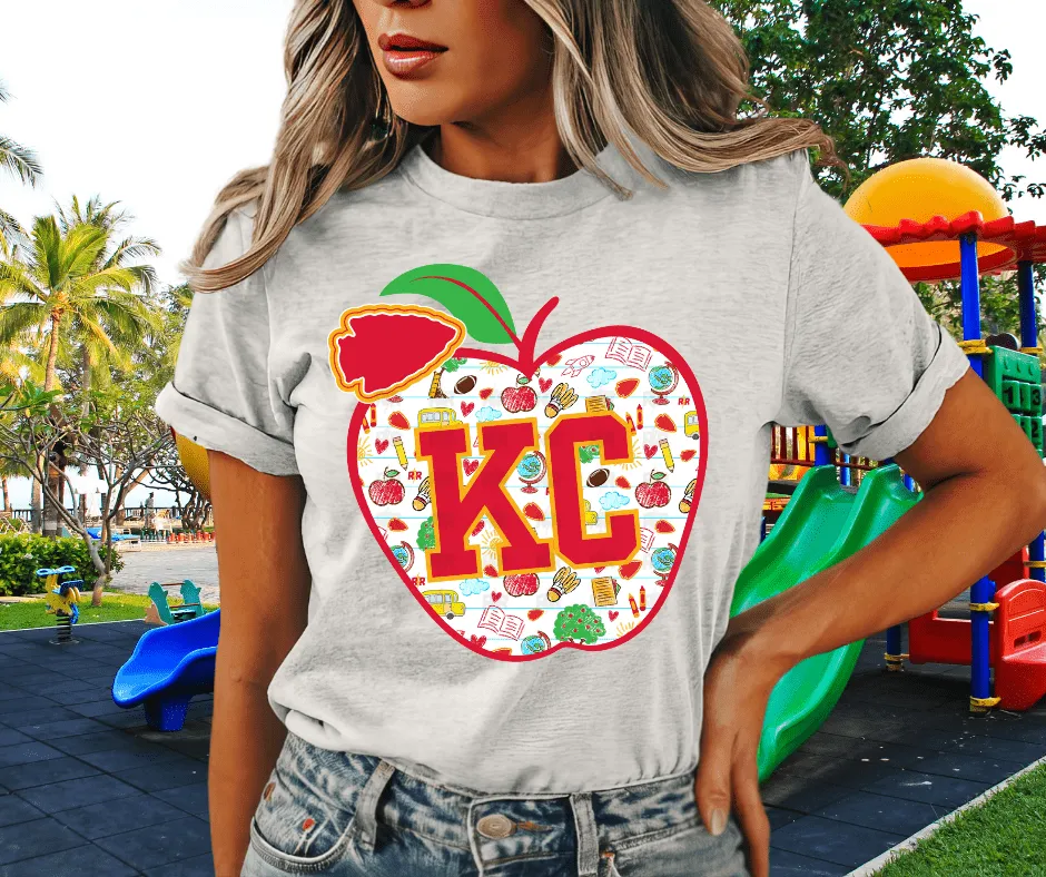 KC Apple School Icons w/o text in arrowhead Ash Sweatshirt or Tee