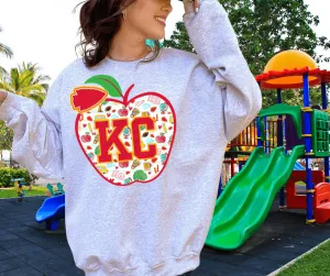 KC Apple School Icons w/o text in arrowhead Ash Sweatshirt or Tee