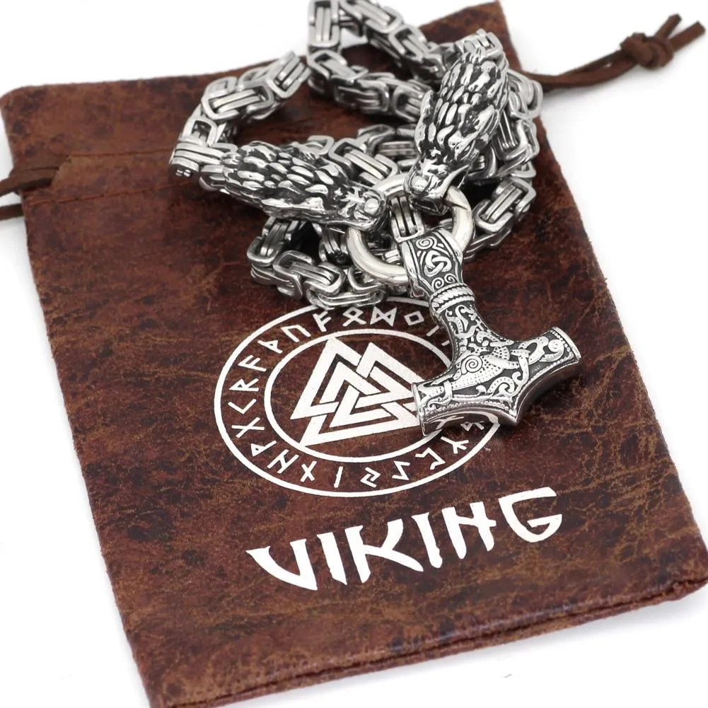 King Chain With Dragon Heads & Mjolnir Pendant