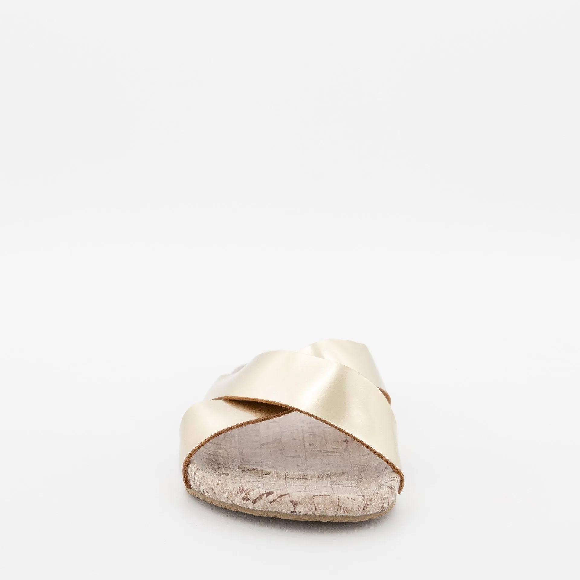Ladies Cross-Over Push-In Mule On Cork Cover Sole - Gold