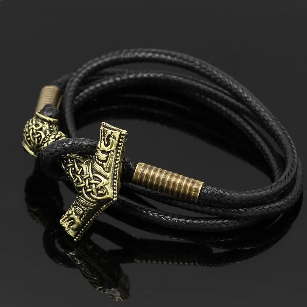 Leather Mjolnir Bracelet