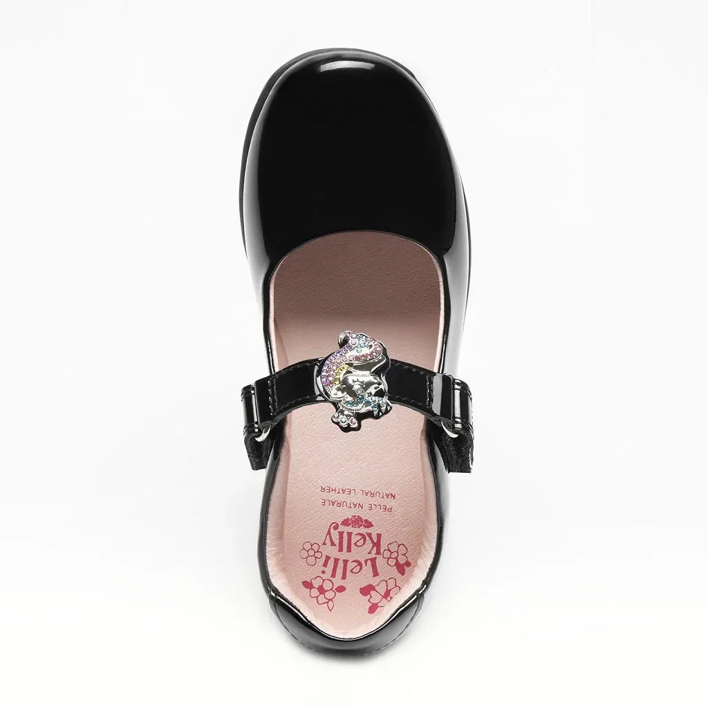Lelli Kelly Bianca Unicorn Black Patent Interchangeable School Shoes