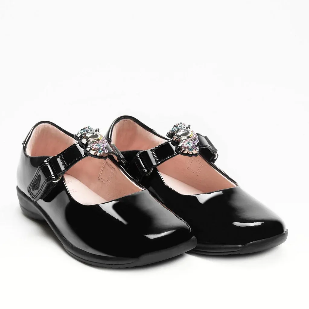 Lelli Kelly Bianca Unicorn Black Patent Interchangeable School Shoes