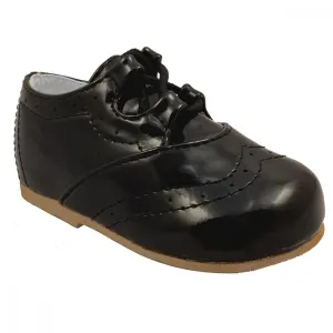 Leo Boys Faux Patent Lace Up Shoes  -  Black