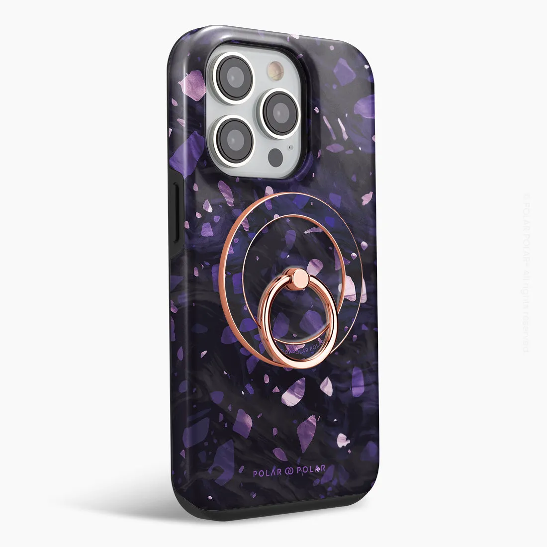 Lilac Terrazzo Gem - Rose Gold MagSafe Phone Grip and Ring Holder Stand