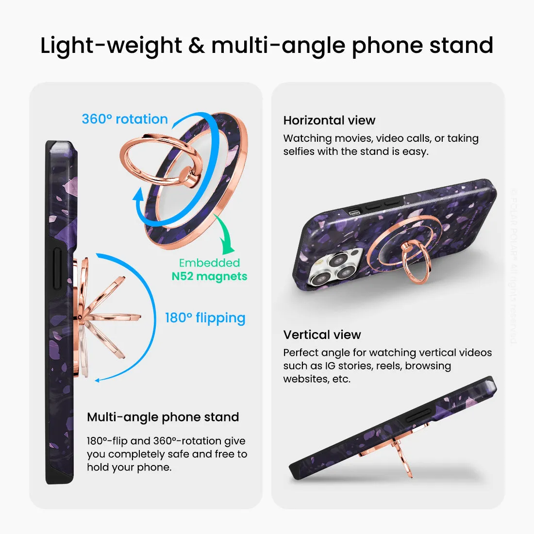 Lilac Terrazzo Gem - Rose Gold MagSafe Phone Grip and Ring Holder Stand