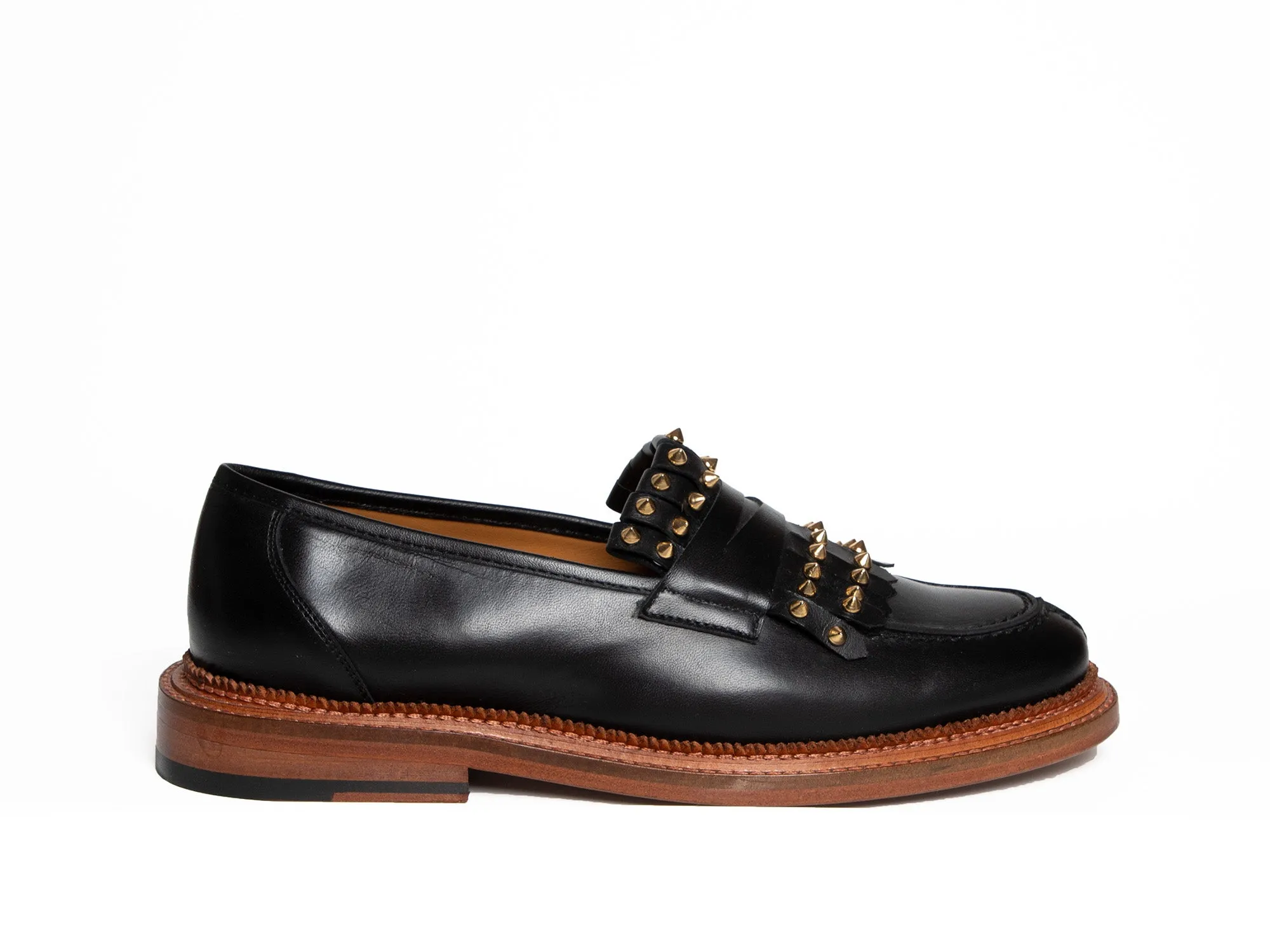 LILY - Black Penny Loafer with Studded Kiltie