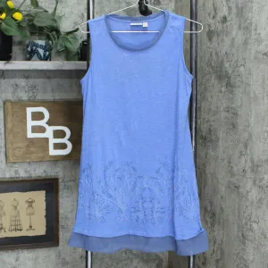 LOGO by Lori Goldstein Embellished Knit Tank Top with Chiffon Hem Blue Small