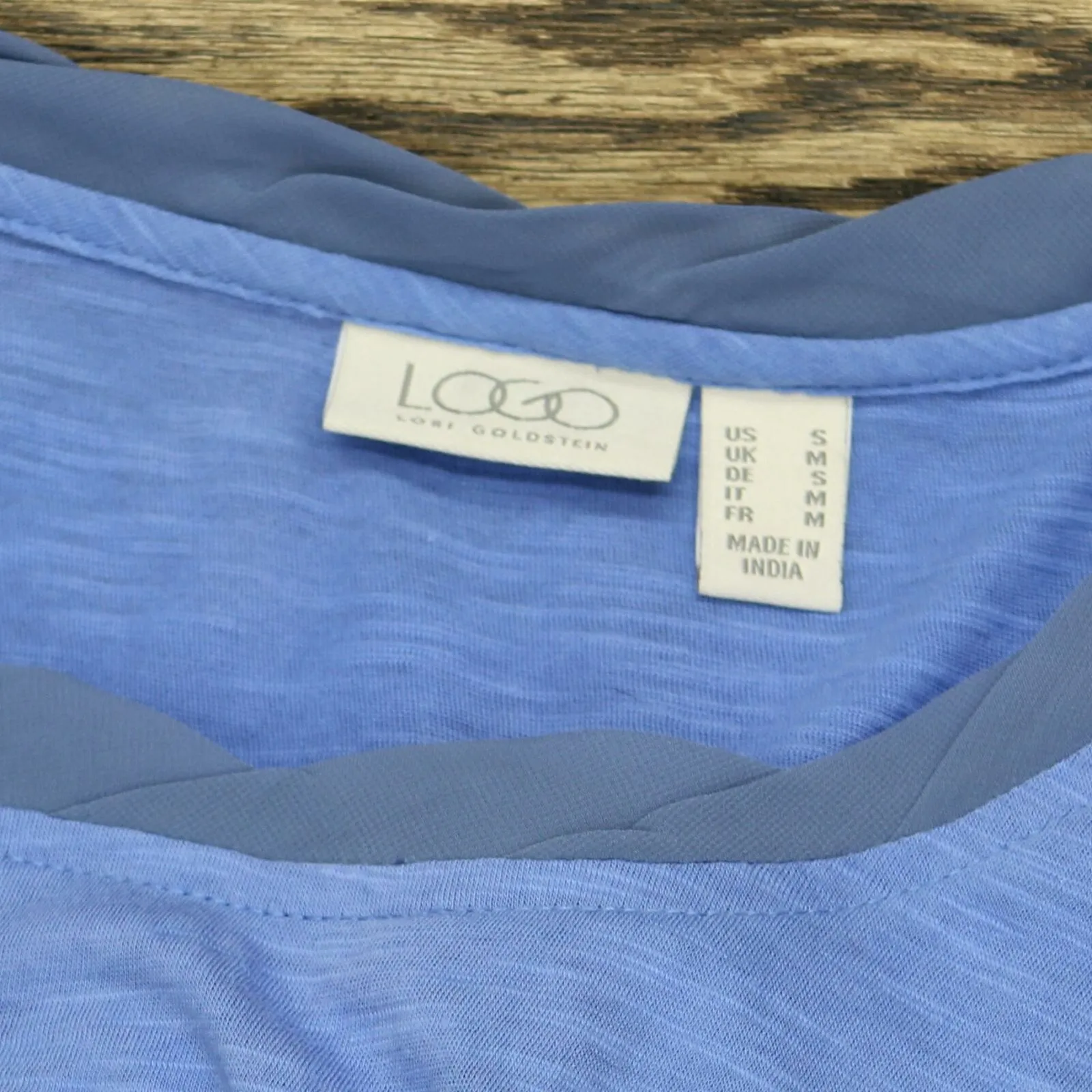 LOGO by Lori Goldstein Embellished Knit Tank Top with Chiffon Hem Blue Small