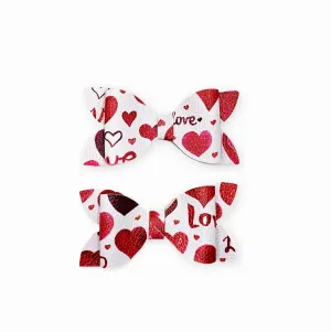 Luna - White Hearts Faux Leather Hair Bow Set