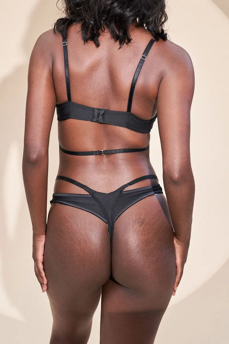 Lunalae Intimates Lauren G-String Strappy Cut Out Bottoms - Recycled Black