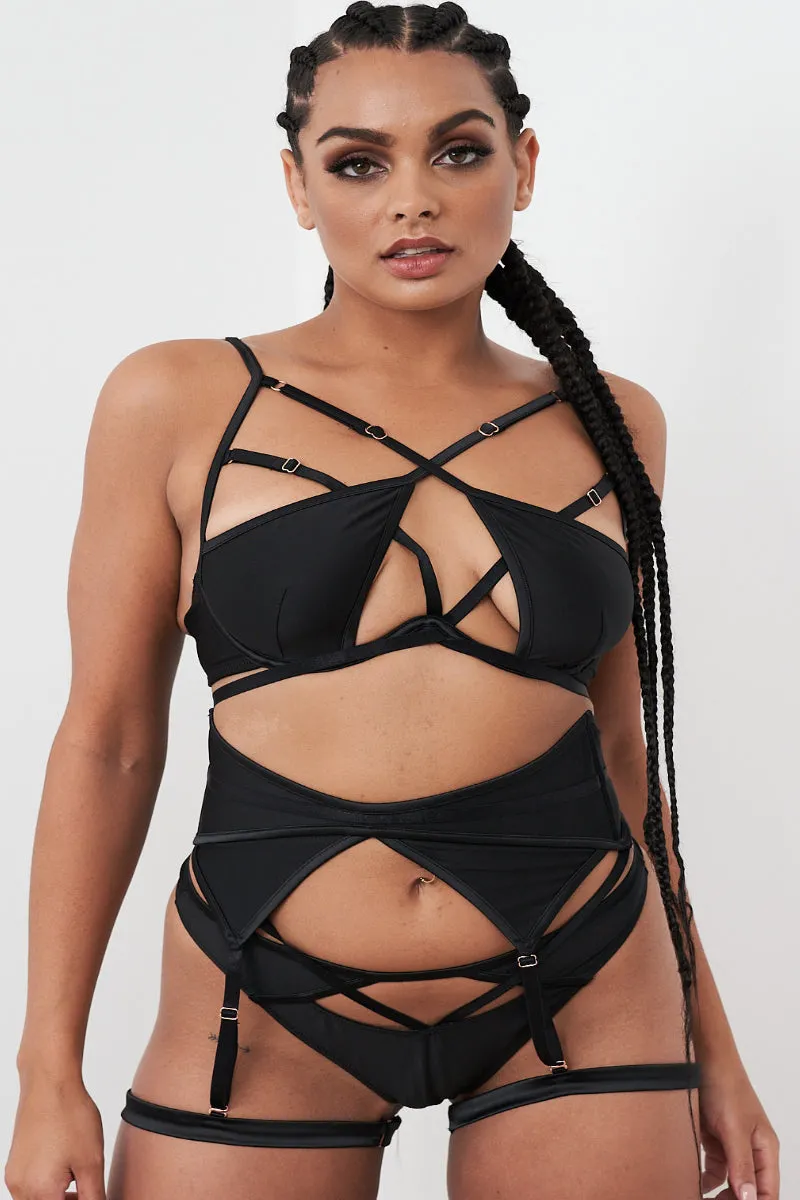 Lunalae Intimates Lauren G-String Strappy Cut Out Bottoms - Recycled Black