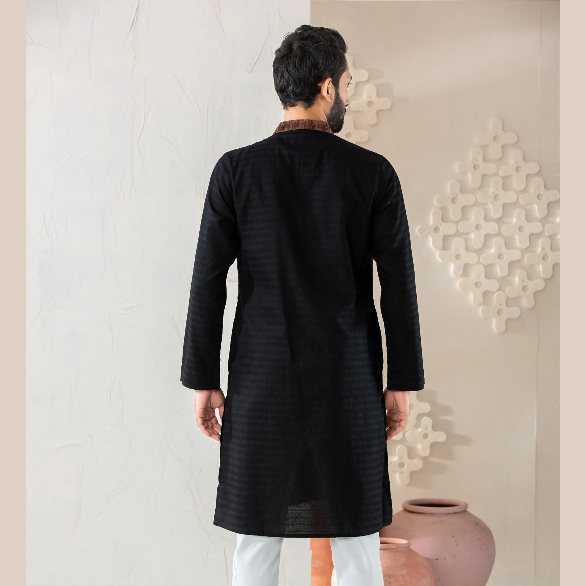 Mens Black Embroidered Panjabi