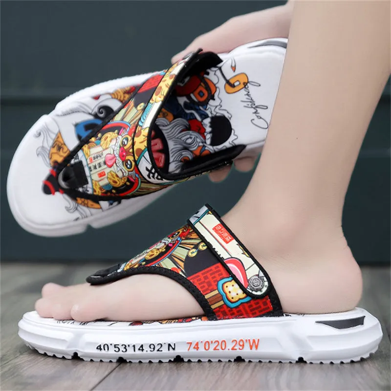 Men's Chinese Lion Dance Couplet  Dual Use Flip Flops Sandals