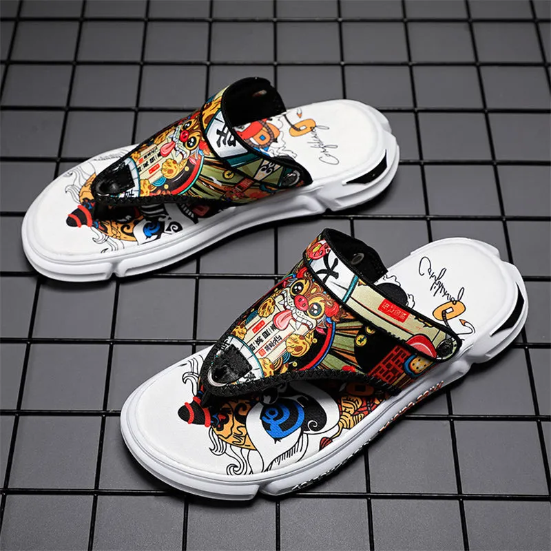 Men's Chinese Lion Dance Couplet  Dual Use Flip Flops Sandals