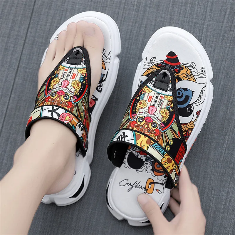 Men's Chinese Lion Dance Couplet  Dual Use Flip Flops Sandals