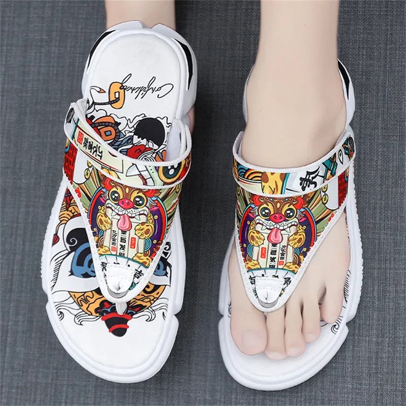 Men's Chinese Lion Dance Couplet  Dual Use Flip Flops Sandals