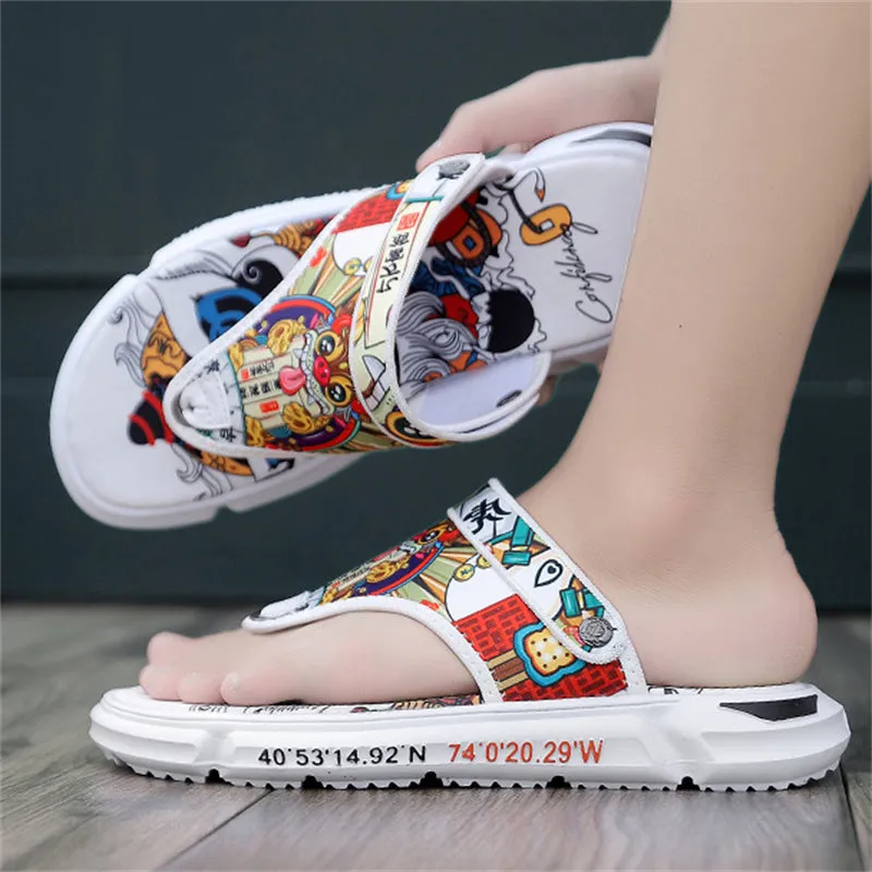 Men's Chinese Lion Dance Couplet  Dual Use Flip Flops Sandals