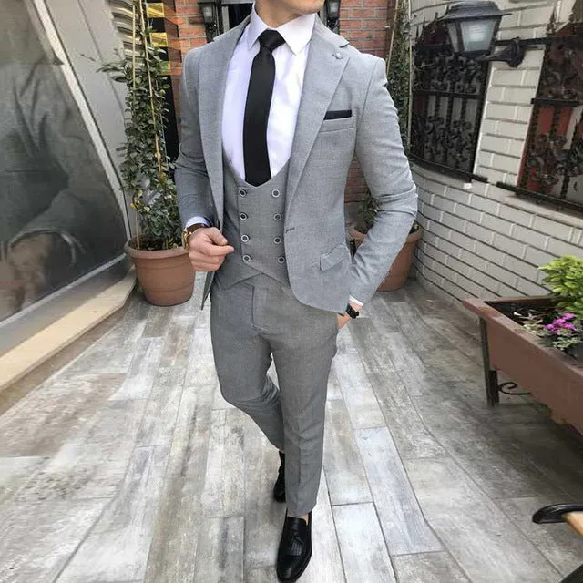 Men's Classic Light Grey Suit Up To 4XL