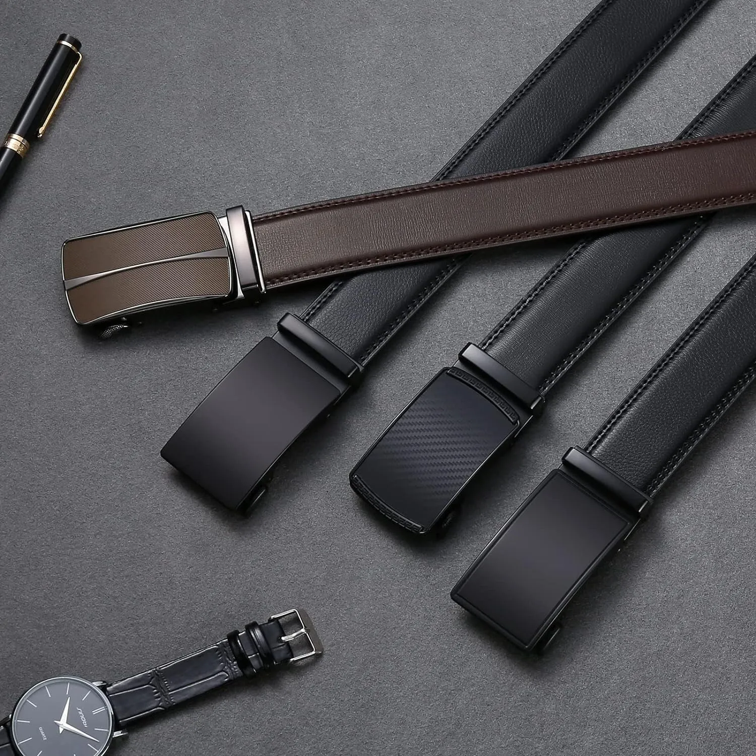 Mens Leather Ratchet Belt for Dress and Casual