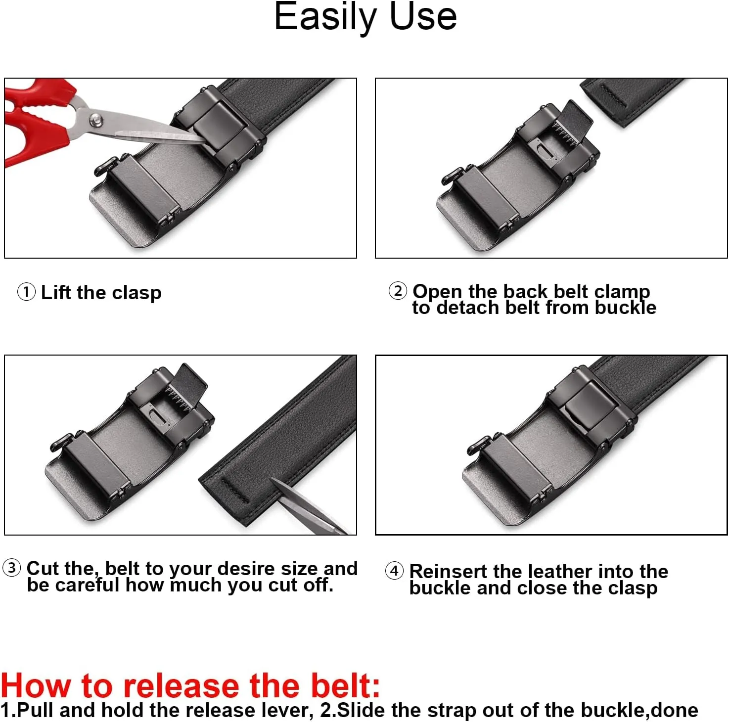 Mens Leather Ratchet Belt for Dress and Casual