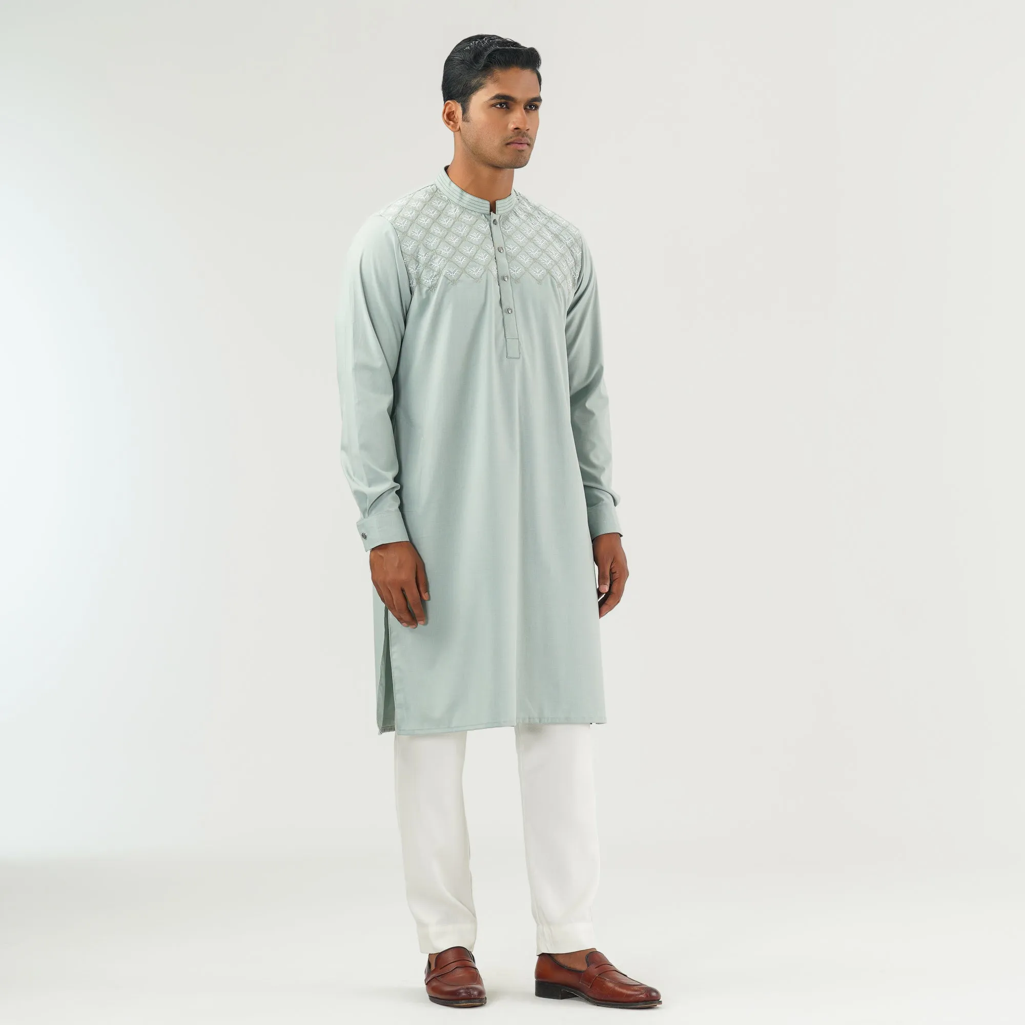 Mens Pastel Embroidered Panjabi