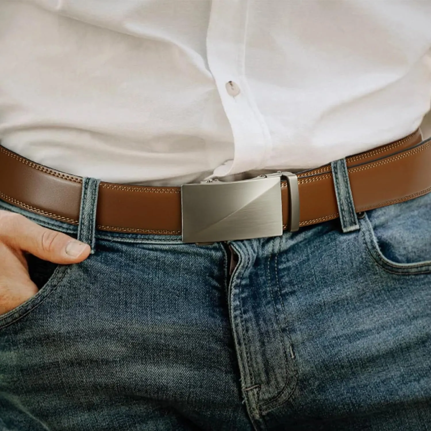 Mens Ratchet Leather Belt 2 Pack for Dress and Casual