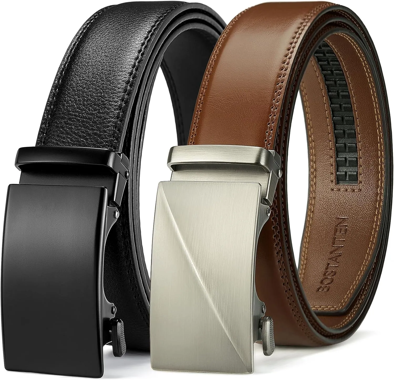 Mens Ratchet Leather Belt 2 Pack for Dress and Casual