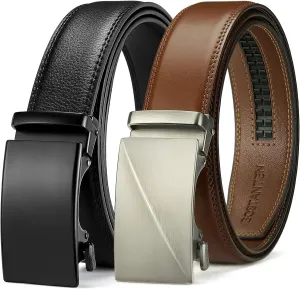 Mens Ratchet Leather Belt 2 Pack for Dress and Casual
