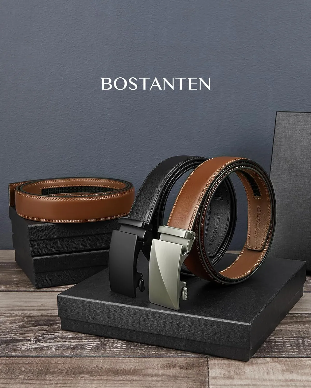Mens Ratchet Leather Belt 2 Pack for Dress and Casual