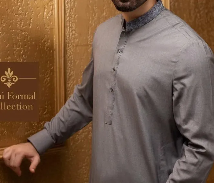 Mens Semi Formal Gala Embroidered Attire in Gry  - Men2
