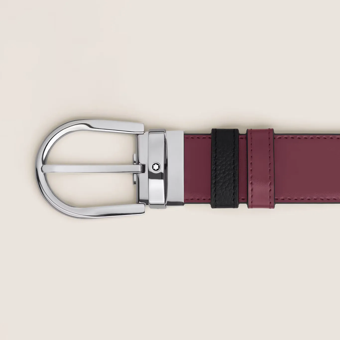 Montblanc reversible belt 35 mm black leather grain/cassis with horse iron buckle 19965