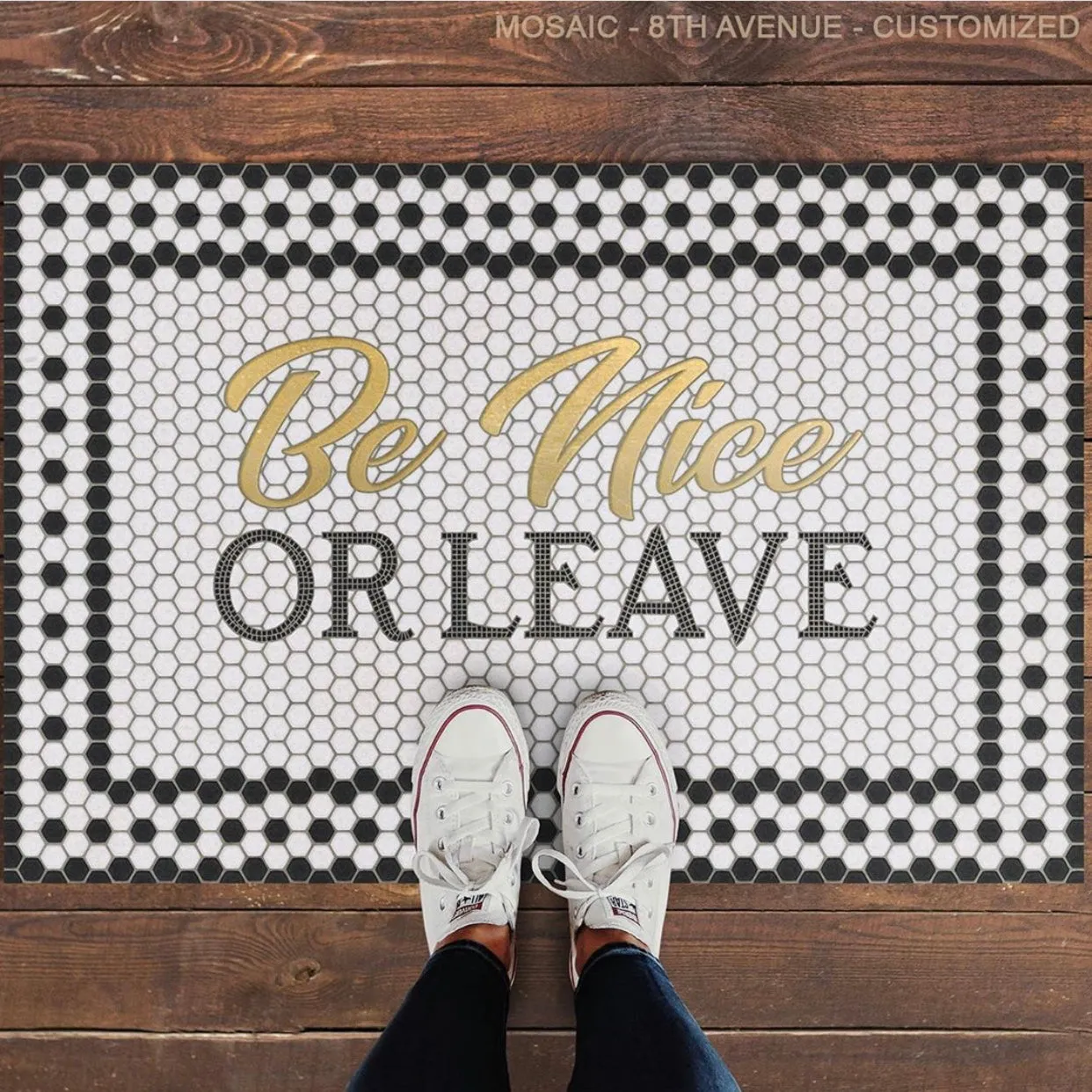 Mosaic "8th Avenue with Gold Script" Customized Vinyl Mat - Spicher & Co.