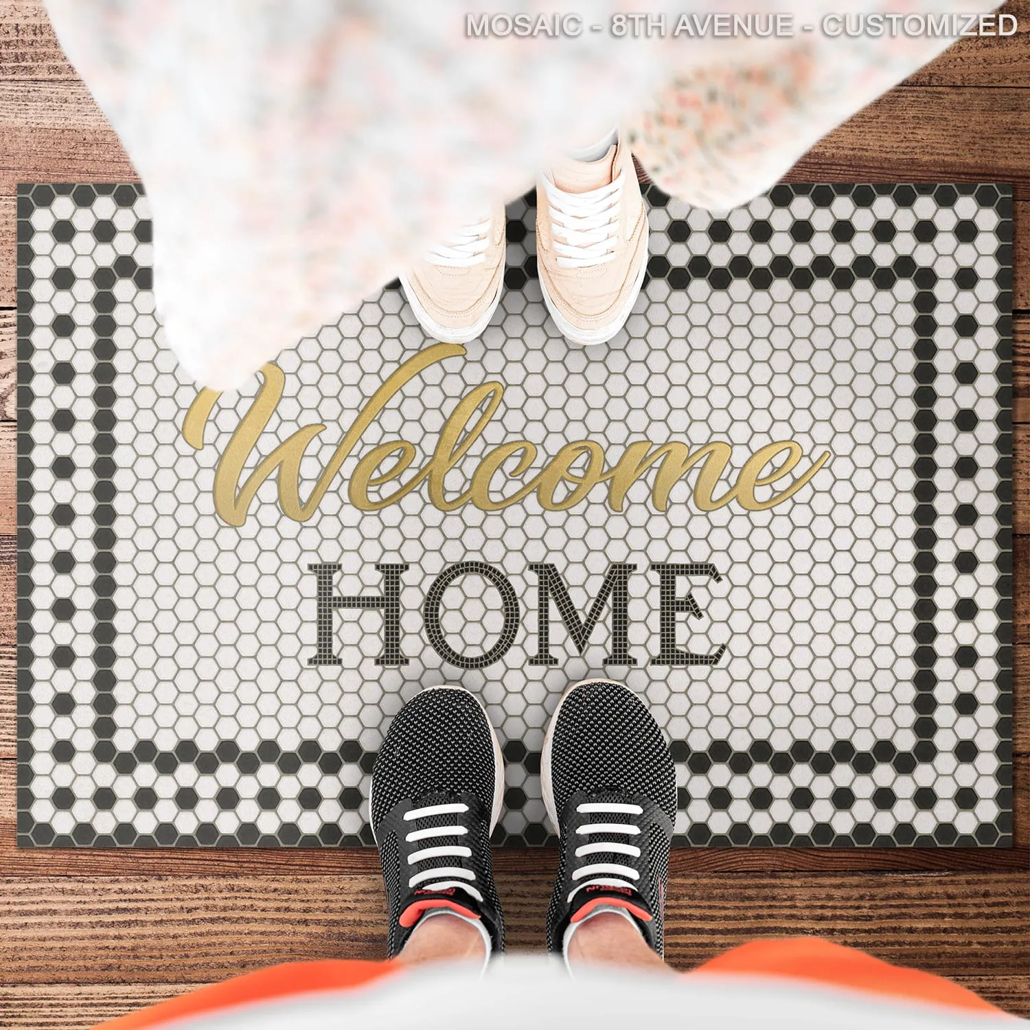 Mosaic "8th Avenue with Gold Script" Customized Vinyl Mat - Spicher & Co.