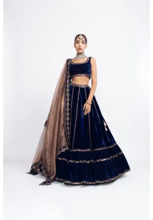 Navy Blue Double Tier Lehenga Set