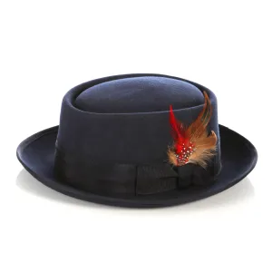 Navy Pork Pie Hat - Wool