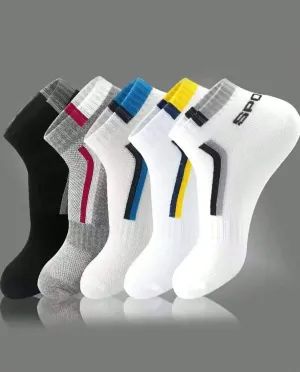 New 5 pairs Letter Graphic Breathable Basketball Athletic Socks, adults one size