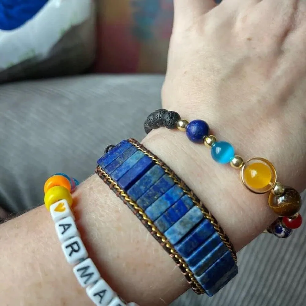NEW Natural Lapis Lazuli Tube Stone Bracelet Leather Braided Bracelet Adjustable Elegant Cute Unique Stunning Pretty Jewelry Perfect for Any Occasion