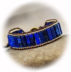 NEW Natural Lapis Lazuli Tube Stone Bracelet Leather Braided Bracelet Adjustable Elegant Cute Unique Stunning Pretty Jewelry Perfect for Any Occasion