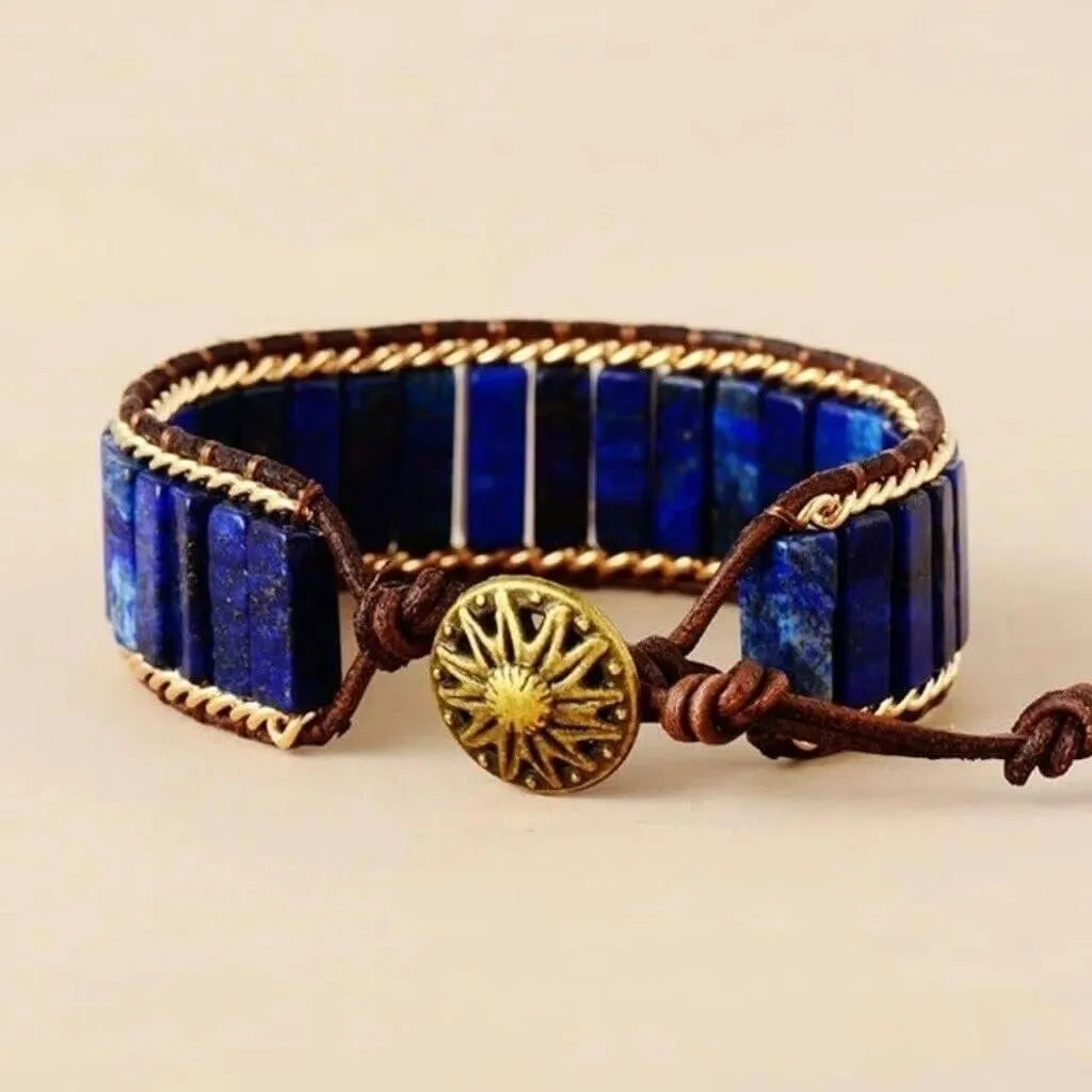 NEW Natural Lapis Lazuli Tube Stone Bracelet Leather Braided Bracelet Adjustable Elegant Cute Unique Stunning Pretty Jewelry Perfect for Any Occasion