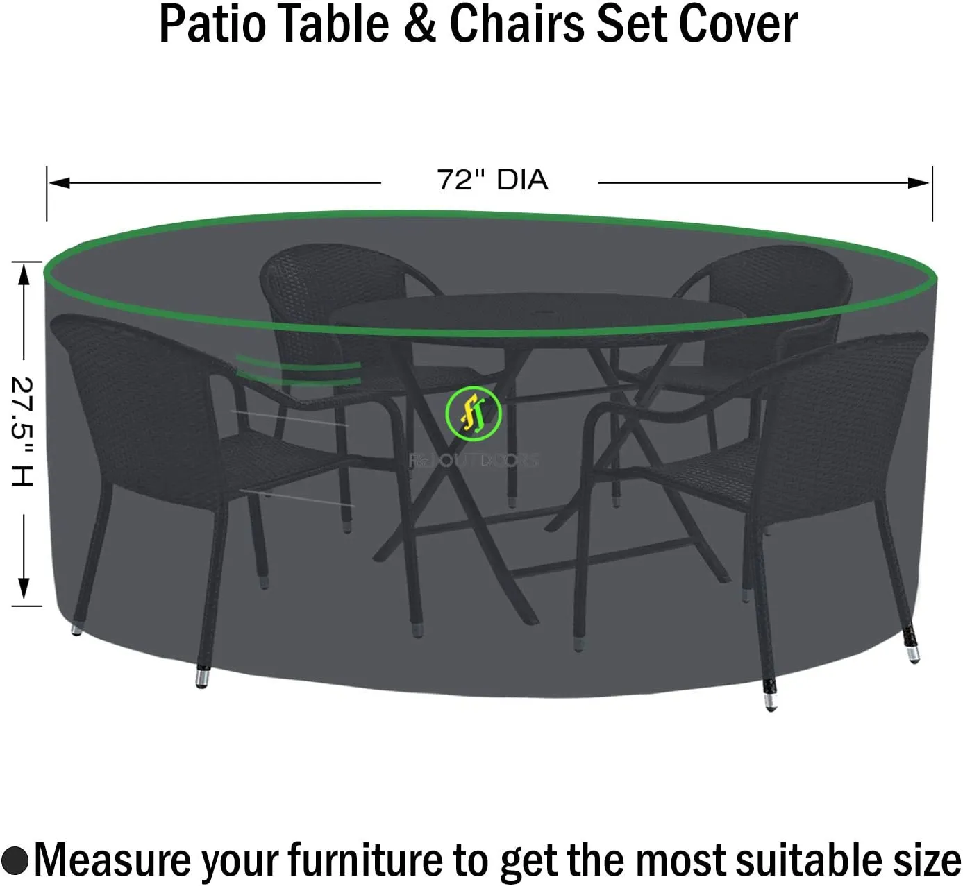New Outdoor Patio Furniture Covers, Waterproof UV Resistant Anti-Fading Cover for Medium Small Round Table Chairs Dining Set, Grey, 72" Diameter Retails $83 