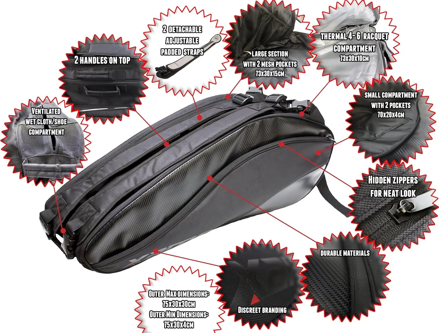 NEW Xamsa Incognito Racket Bag - Black Retails $80 