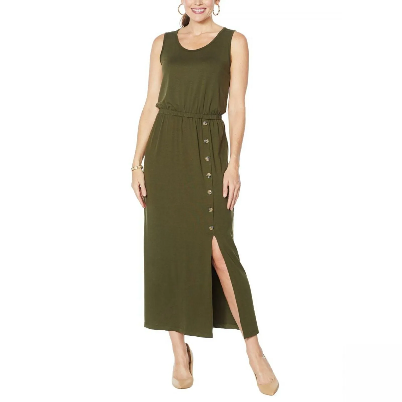 Nina Leonard Women's Plus Size Elastic Waist Sleeveless Maxi Dress