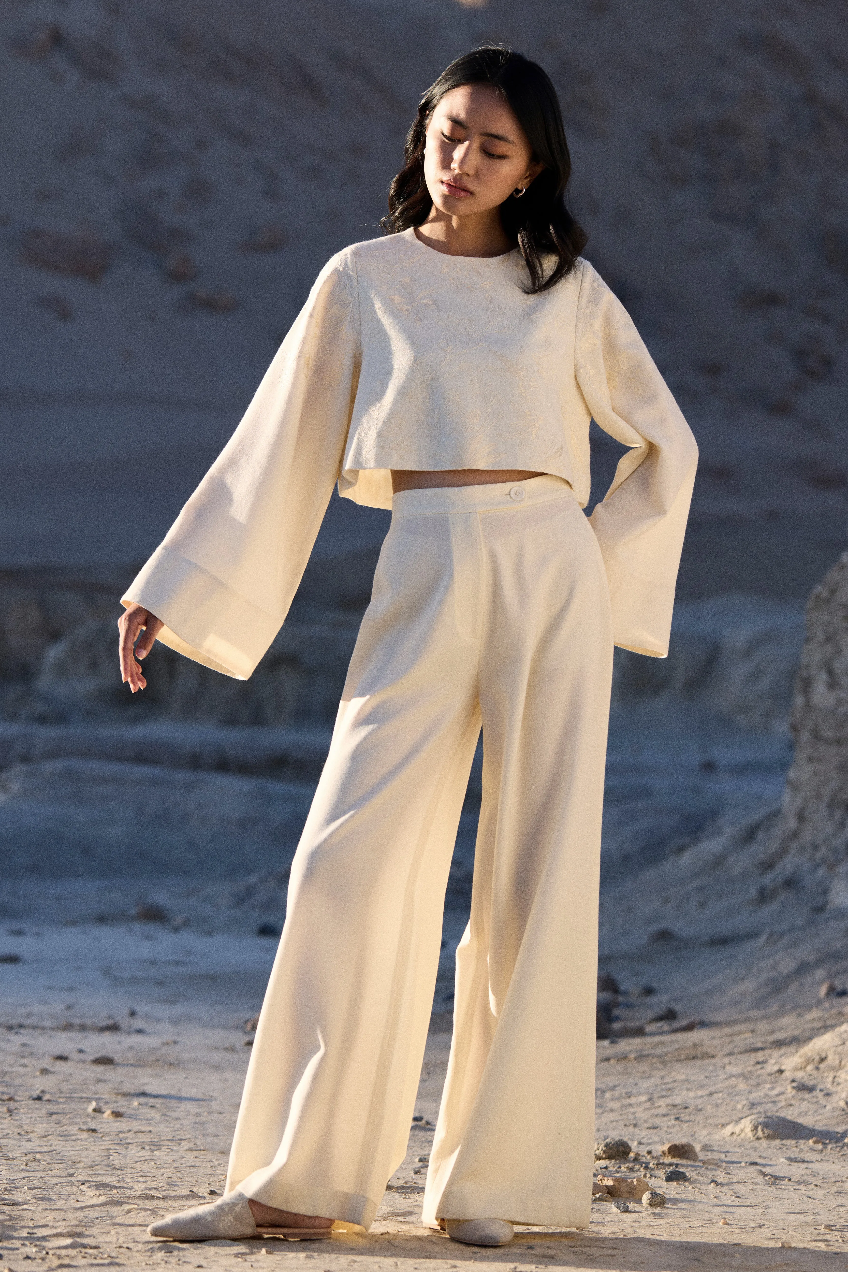 Nyoma Woollen Shirt (Pastel & Ivory) & Nyoma Woollen Pants (Ivory)