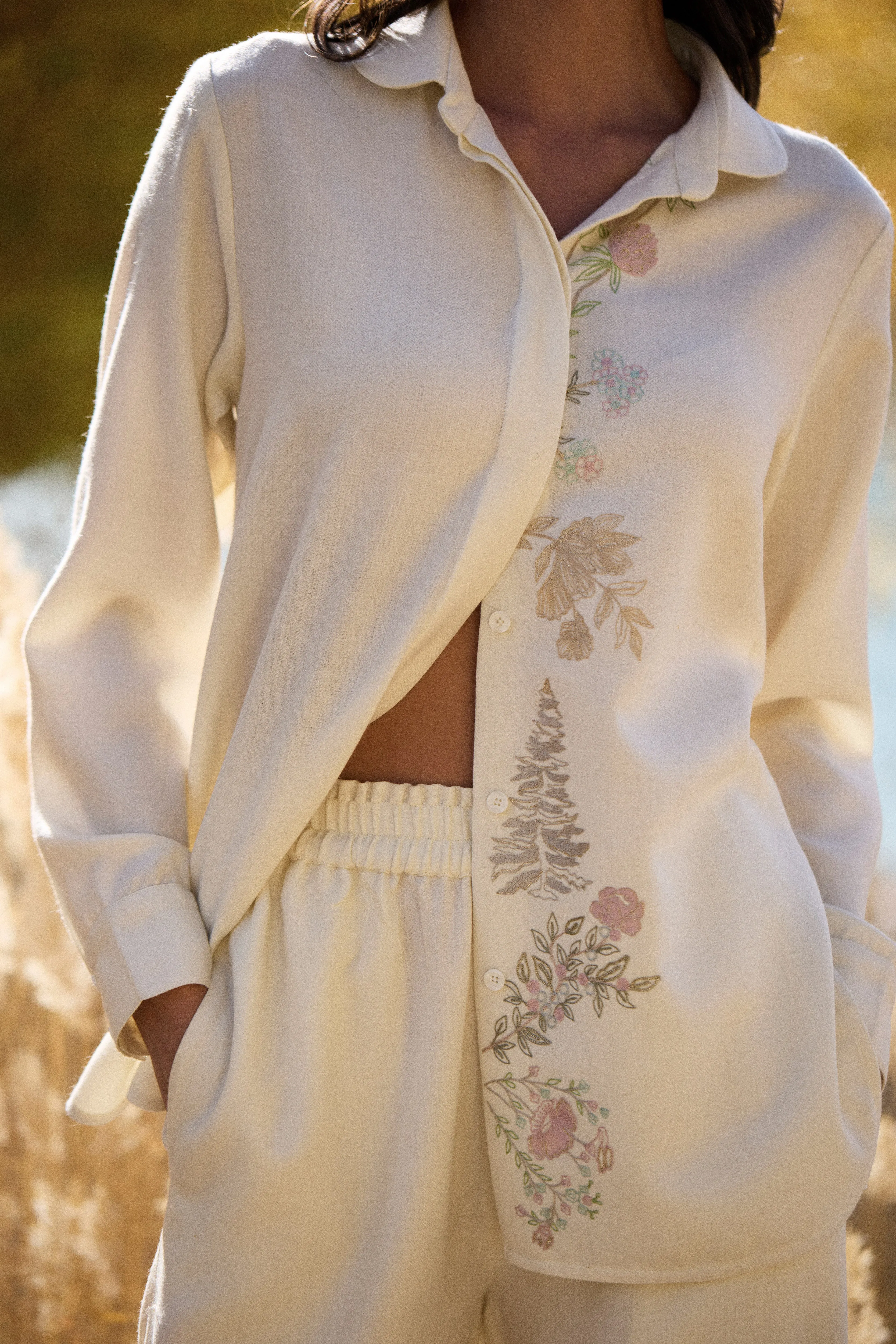 Nyoma Woollen Shirt (Pastel & Ivory) & Nyoma Woollen Pants (Ivory)