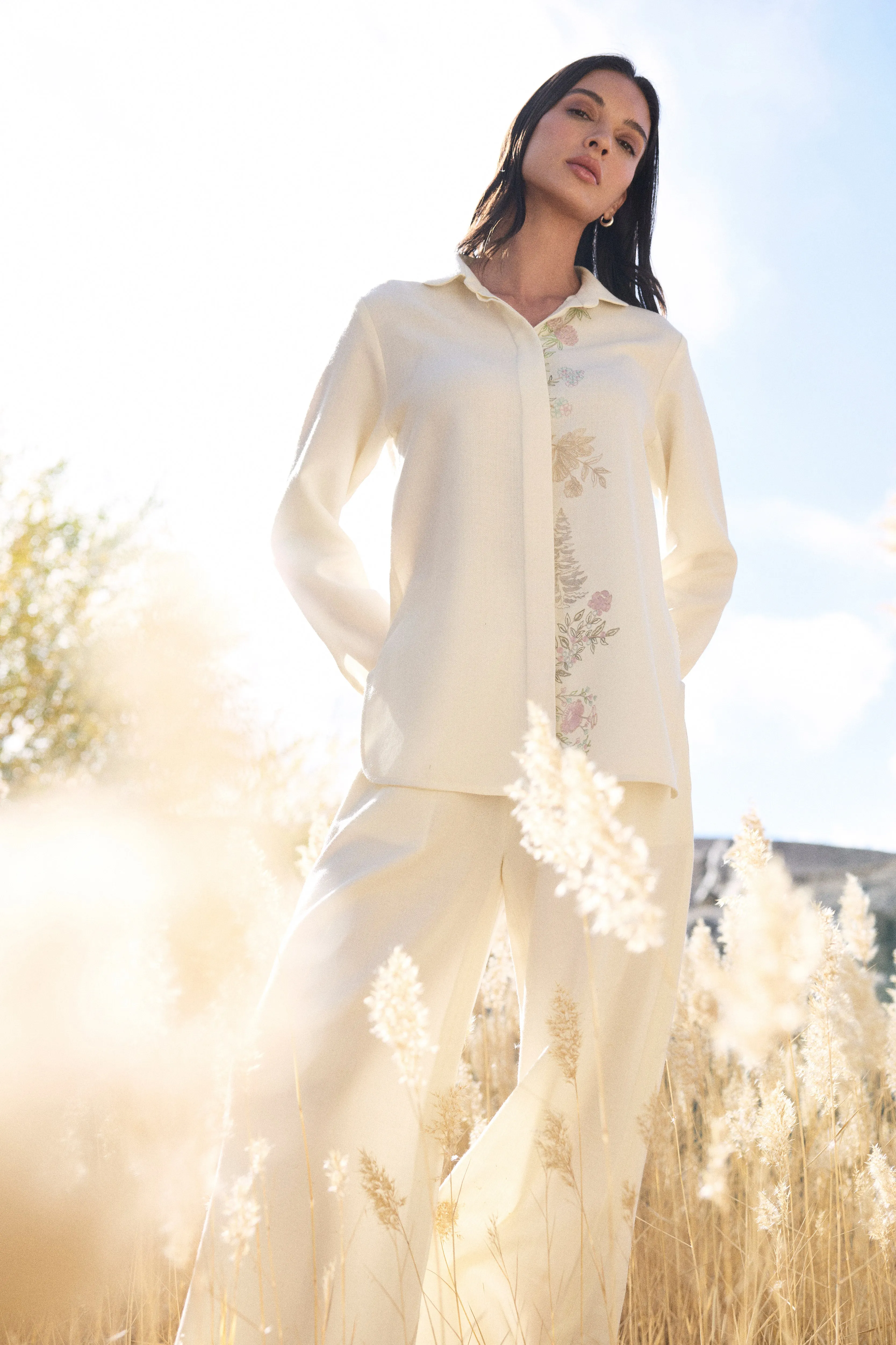 Nyoma Woollen Shirt (Pastel & Ivory) & Nyoma Woollen Pants (Ivory)