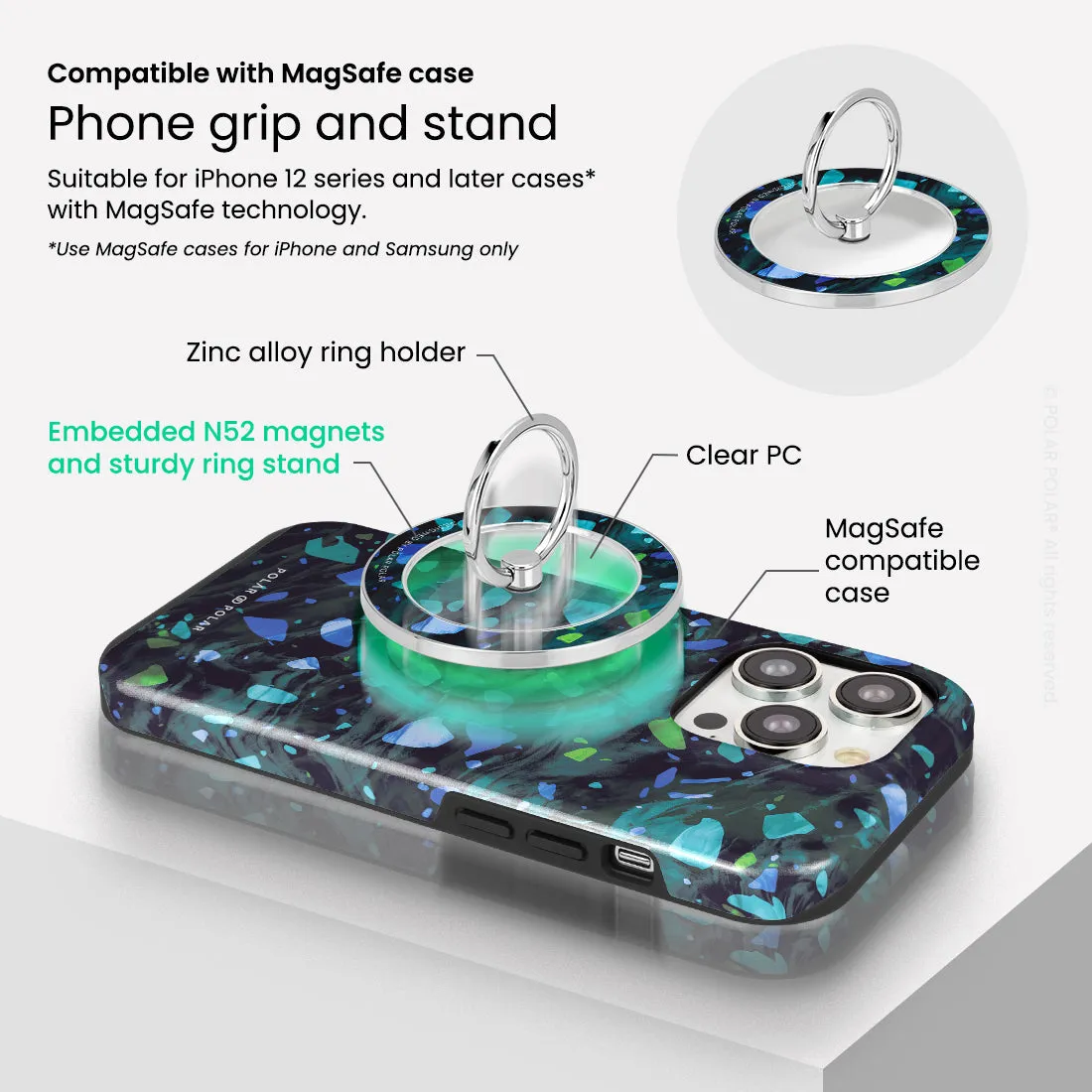 Ocean Terrazzo Gem - Silver MagSafe Phone Grip and Ring Holder Stand